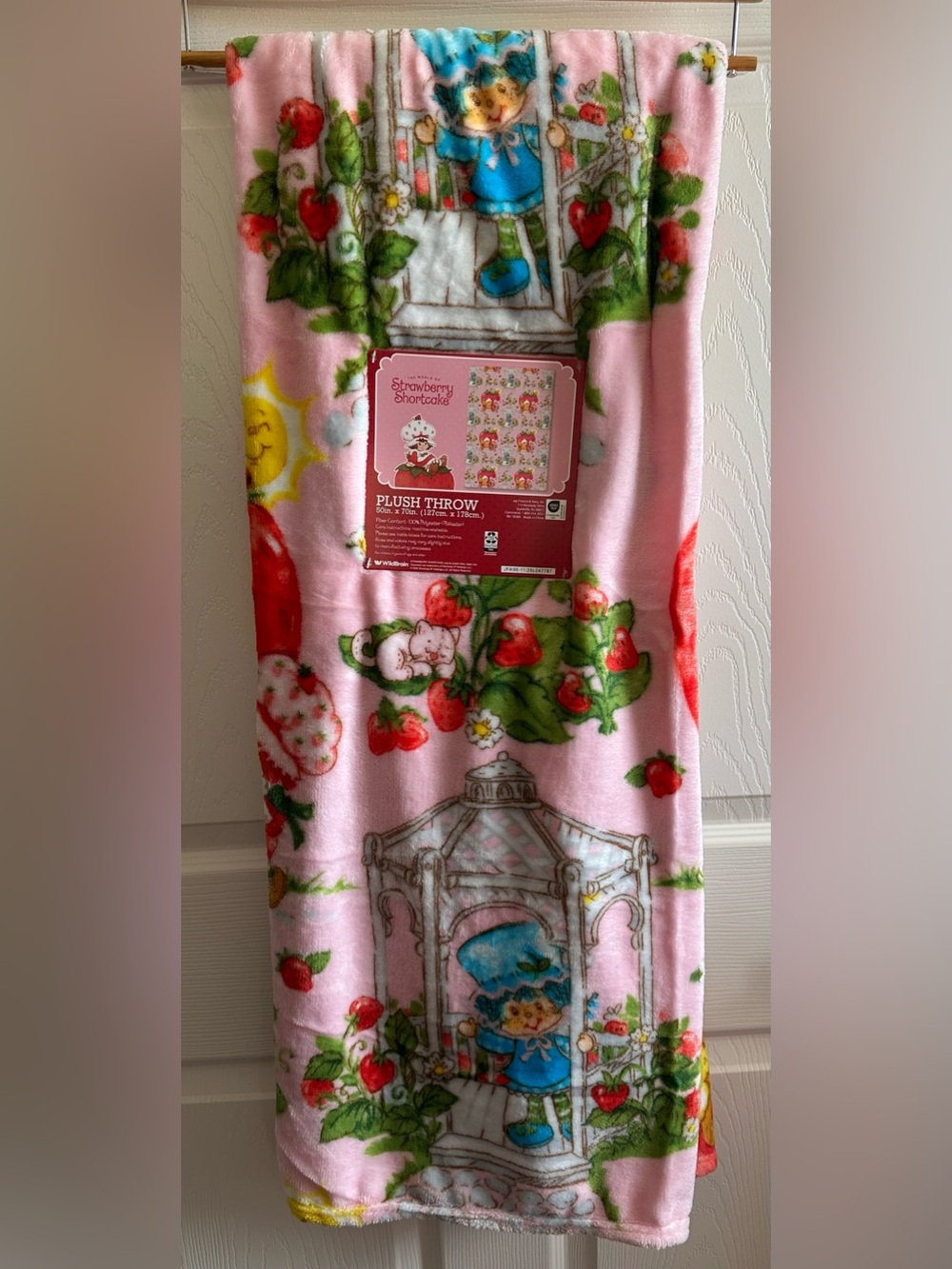 Strawberry Shortcake Blanket Themed Pink Plush Throw Blanket 50x70” new
